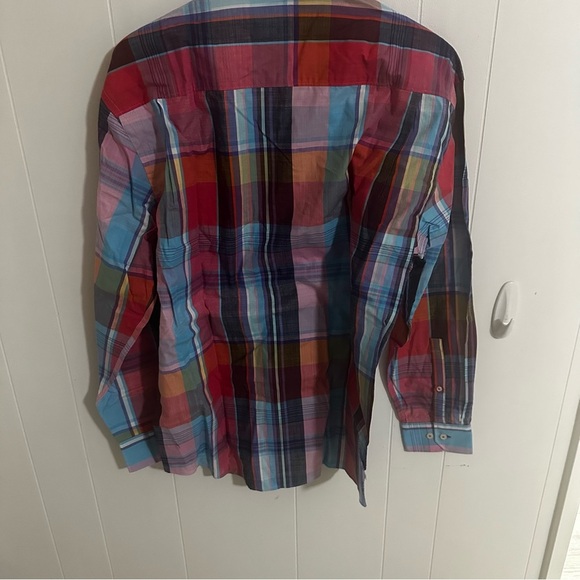 Alan Flusser Red and Blue Casual Button Down Shirt - Picture 2 of 3